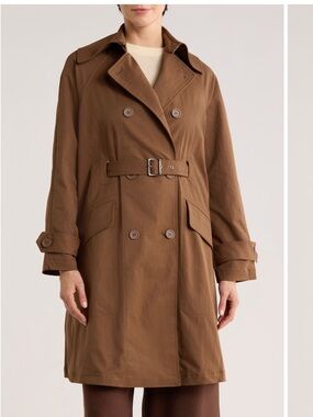 Max Studio Brown Double-Breasted Trench Coat with Belt